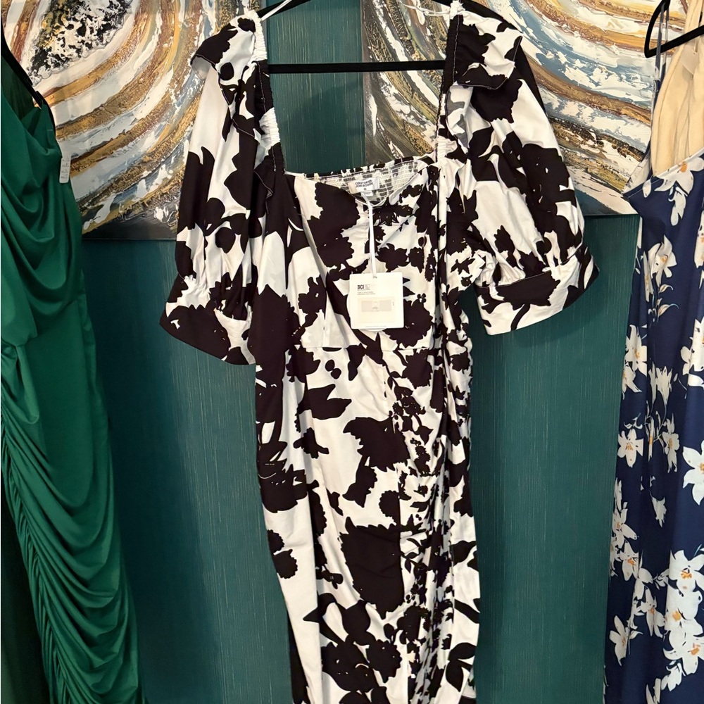 Christopher John Rogers Black and White Floral Midi Dress - Picture 4 of 5